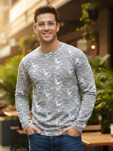 Image of Urbano Fashion Men's Printed Full Sleeve Slim Fit Cotton T-Shirt