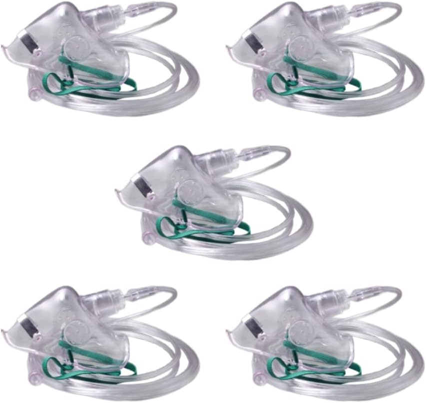 King Mariot Medical Equipments Pack of 5 Pediatric Disposable Simple Oxygen Masks - Standard Connector Size 14cm(5.5") x 9cm(3.5") - Comfortable and Effective Oxygen Therapy for Children
