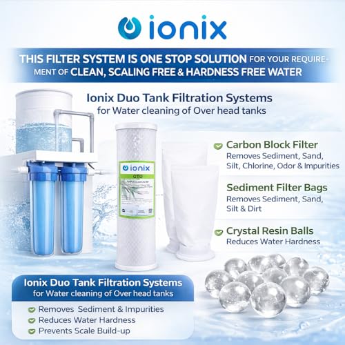 Image of IONIX Water Purifier Service Kit for TDS Tank Filtration System, Dual Filter Setup for Sediment, Scaling & Hard Water Treatment with Jumbo CTO, Spare Bag Filters & Anti-Scaling Balls