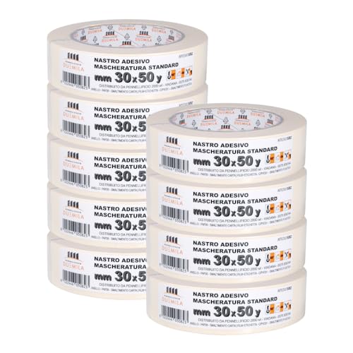 PENNELLIFICIO 2000 | Juego de 9 cintas de papel para enmascarar y para pintores, eliminación sin residuos, antimanchas, tamaño 30 mm x 45 m, fabricado en Italia