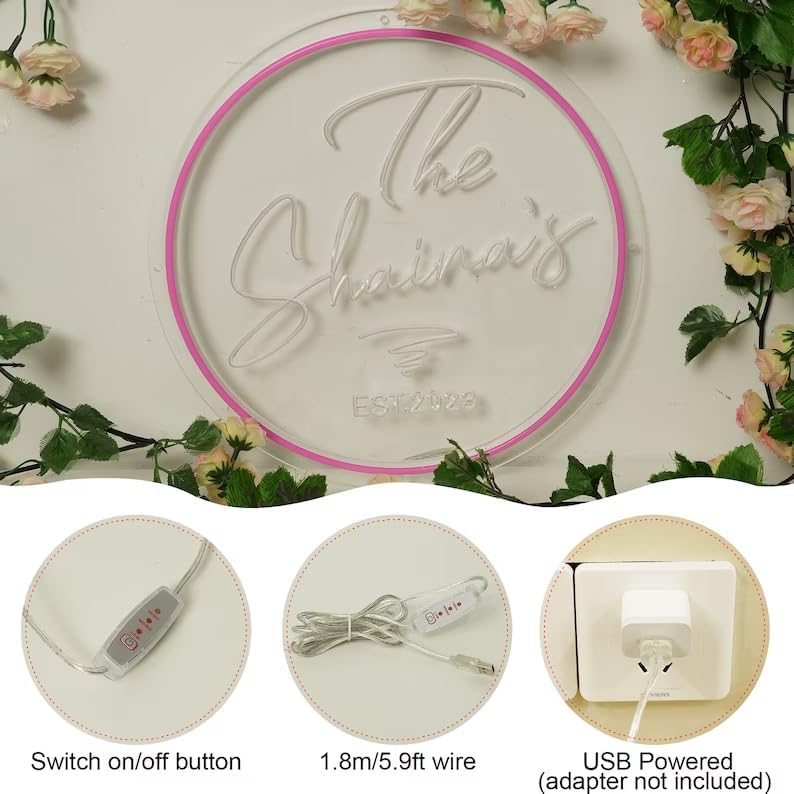 Miniatura 5 de WASNKGFW - Letrero de neón personalizado para decoración de pared, luces de neón personalizables para decoración de dormitorio, luces de neón LED