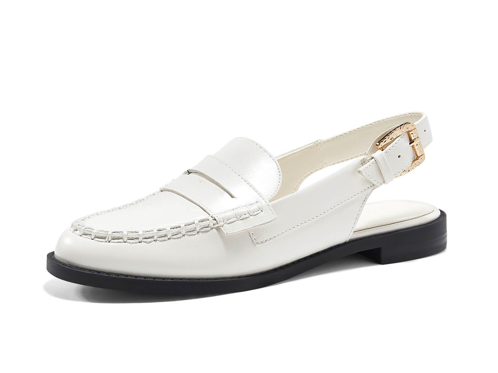 Coutgo Women's Slingback Loafers Comfortable Pointed Toe Chunky Low Heel Adjustable Buckle Strap Flat Shoes