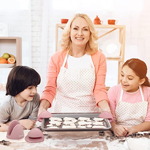 Gaberoad Mini Silicone Oven Mitts, Thickened Potholder Mitts Heat Resistant, Rubber Mini Oven Gloves, Short Pinch Grips For Cooking, Baking, 1 Pair (Macaron Pink) #TOP2