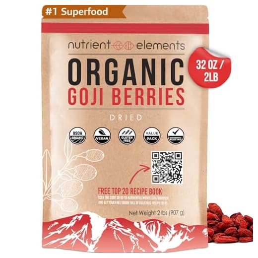 2 lbs/32oz Premium Organic, Raw & Dried Goji Berries - USDA Certified - (907g) - Natural Superfood - Extra Large, Non GMO Berries with Resealable Bag by Nutrient Elements - Free Recipes E-Book