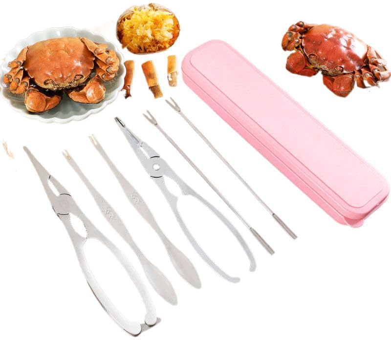 304不锈钢吃蟹工具螃蟹 Seafood Tools Set includes 钳夹剥螃蟹 Seafood Tools Set includes 神器蟹三件专用工具大闸蟹八件 Household Cleaning，Kitchen Storage Essentials