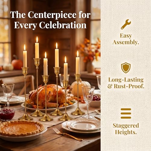 Oakernel French Gold Taper Candle Holders 2 Sets(6 Pcs) - Tall Metal Candlestick Holders for Table Centerpiece, Formal Dinner, Wedding, Fireplace Mantel Decor, Fits 3/4 Inch Thick Candles by Oakernel - Used condition - Image 6