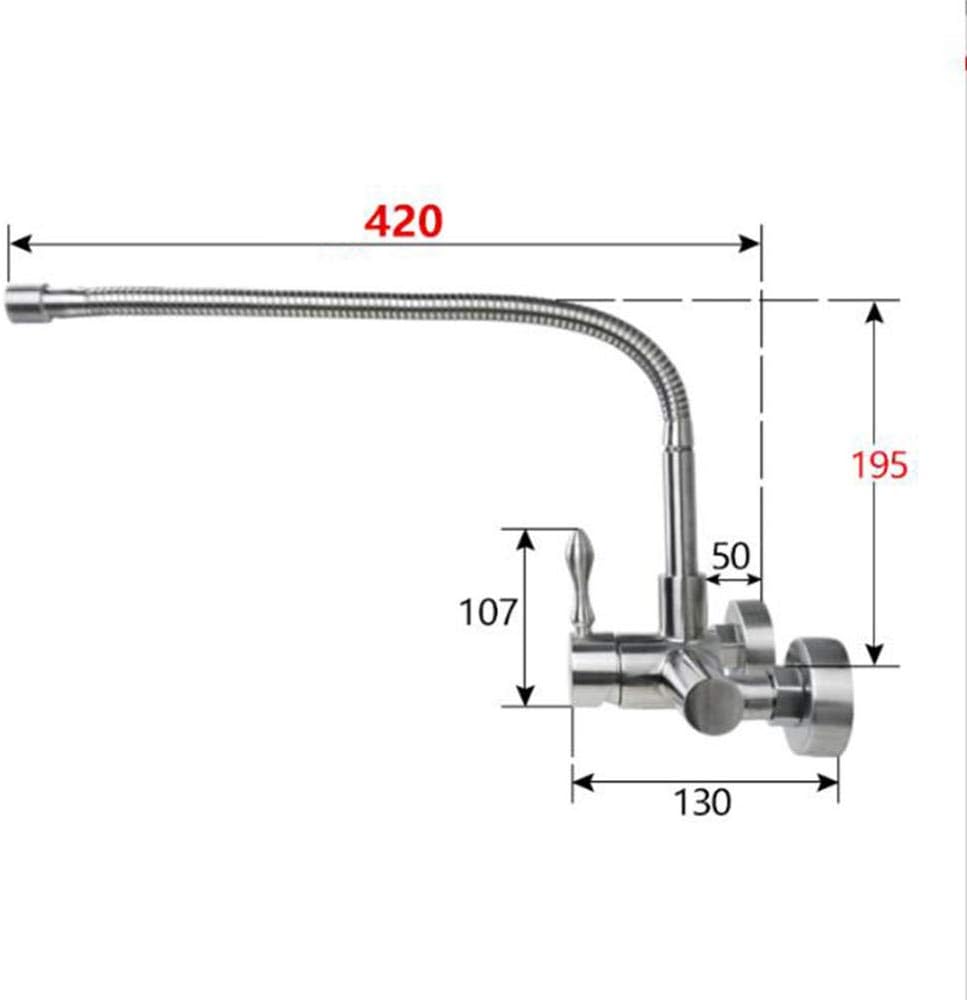 Wall Mount Kitchen faucets, hot and Cold, 304 Stainless Steel, Sink Basin washbasin, Spring Universal Swivel, Faucet-B