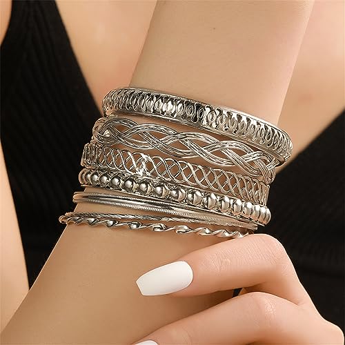 9-12Pcs Bohemian Indian Chunky Stackable Textured Bangle Bracelet Set Multilayer Boho Cable Rhinestone Bead Bracelet for Women Friend Vintage African Wedding Jewelry Birthday Gift3