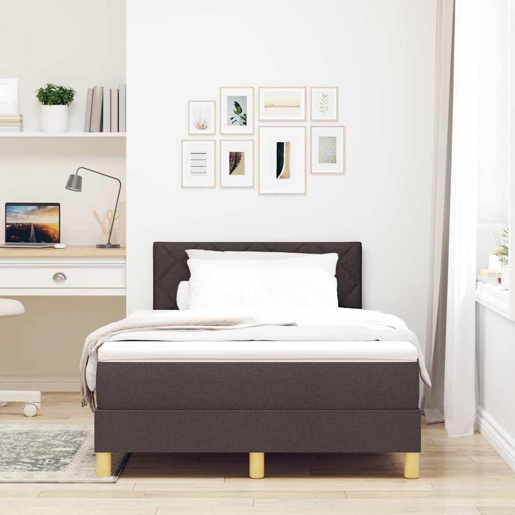 Cama con somier LED, color marrón oscuro, 120 x 190 cm, tela con cabecero ajustable y tiras LED RGB, estructura de madera estable para dormitorio
