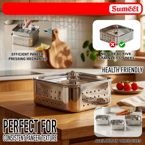 Image of Sumeet Stainless Steel Square Shape Paneer /Tofu /Sprout Maker /Mould /Press, Easy and Perfact for Home Made Healthy Paneer, 10cm Dia, 200gms Paneer from 1 liter Milk, Silver