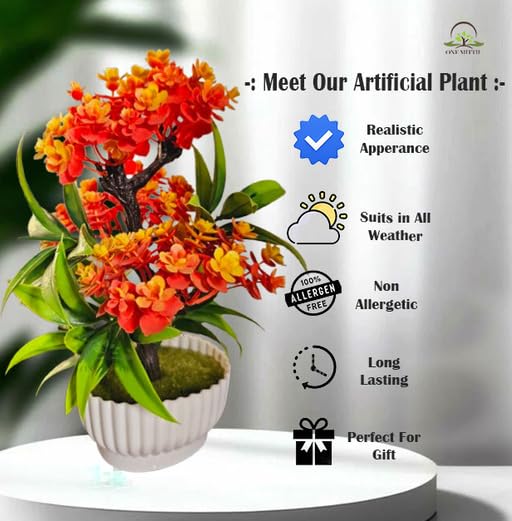 ONE MITTII Fake Artificial Potted Plant Home Decoration Kitchen Corner Table Desk Realistic Centerpiece | Natural Look | 24 cm | Plastic | Orange-Yellow - Image 8