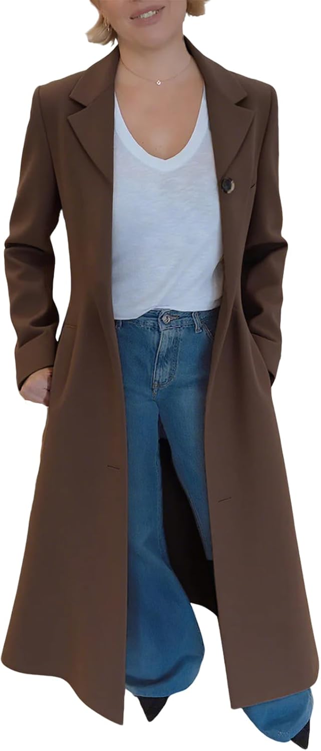 utcoco Womens 2025 Fashion Leopard Long Trench Coat Elegant Dressy Slim-Fit Classic Lapel Trench Overcoat with Pockets