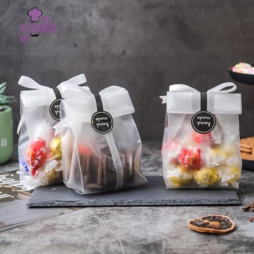 YunKo Cookie Bags for Gift Giving Clear Cellophane Treat Bags for Favors Mini Loaf, Bundt Cake, Hot Cocoa Bomb Packaging With Stickers(100PACK, Black Dot)