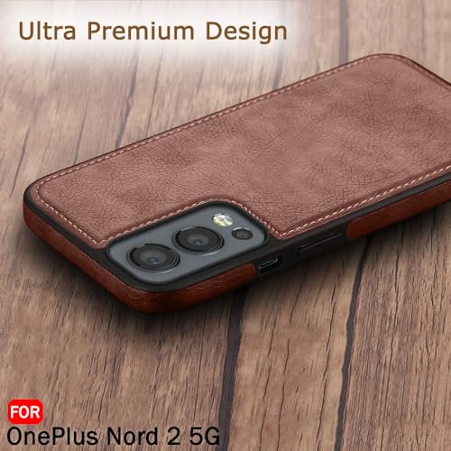 Image of TheGiftKart Genuine Leather Finish Back Cover Case for OnePlus Nord 2 5G / Nord 2 Pac-Man Edition | Shockproof Design | Camera & Screen Protection | Stunning Minimalist Design Back Cover (Brown)
