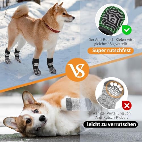 GYURO 2 Paar rutschfeste Hundesocken mit weichem Pfotenschutz und verstellbarem Klettverschluss für den Innenbereich (Schwarz, M)