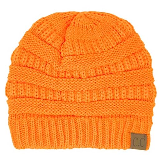 C.C Women's Thick Knit Beanie, Neon Orange