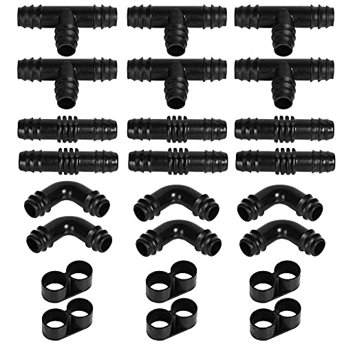 Image of DIY DIYC-11690 Crafts Drip Irrigation Kits Accessories 44198 Inch Tubing - 6 Barbed tees, 6 Couplings, 6 Elbows, 6 Tubing End Cap (Design No # 1, Pack of 24 Pcs)