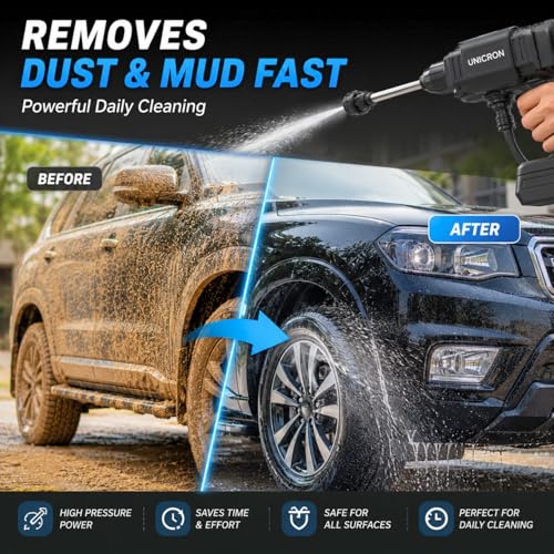 Image of Car Washer High Pressure Gun, Rechargeable 48V 12000mAh Cordless Portable Wireless for Bike, House Lawn, Garden & AC Washing Cleaning Kit