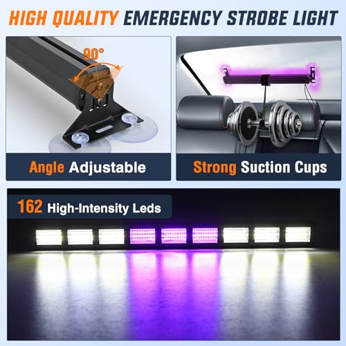 Image of Nilight 162 LED Traffic Advisor Strobe Light Bar w /Controller Purple White | 2 in 1 Emergency Warning Hazard Lights 4 Switchable Color 36 Flash Pattern for Trucks Cars Tow Plow Construction Vehicles