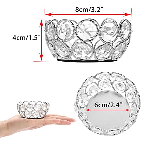 Ownmy 6Pcs Silver Crystal Bowl Tea Light Candle Holders Small Votive Candle Holder Set, Metal Crystal Pillar Candle Holders Round Tealight Holders Candle Stands For Table Centerpieces Wedding Decor #TOP2