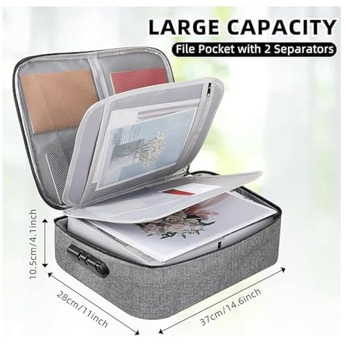 Image of Secure Travel Document Organizer Bag - Multilayer Storage Pouch with Lock for Files, Laptop, Passports & Certificates - Portable Office & Home File Holder (Grey)