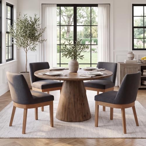 Image of Charcoal Linen Dining Chairs Set of 4, Soft Upholstered Dining Room Chairs