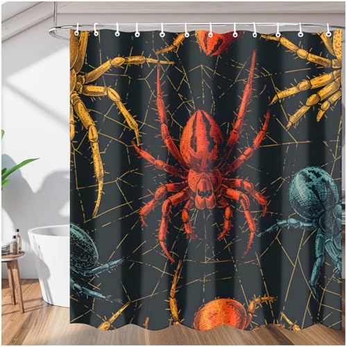 Mintoprints Tenda da doccia con ragni di Halloween animali ragnatela tessuto tenda da doccia set bagno impermeabile tenda da doccia con 12 ganci, 152 x 183 cm