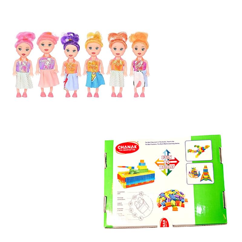 AKTOON TOYS (Combo Pack) Interlocking Plastic Bullet Blocks Creative, Educational Building Blocks & 6 Sisters Doll with Beautyful Hair & Movable Body Parts Doll Set - Multicolor