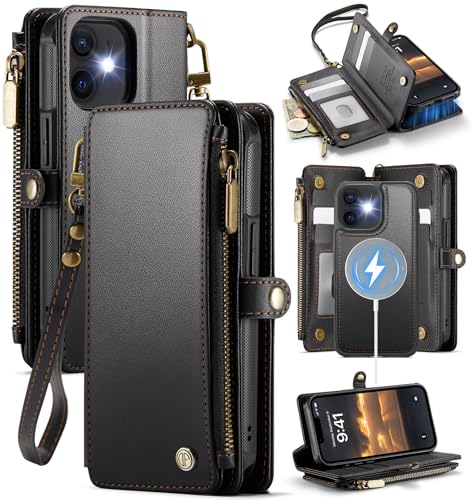 Defencase for iPhone 12/ Pro Magnetic Wallet Case Compatible with Magsafe with RFID Blocking Zipper Strap Card Holder for Women, PU Leather Detachable Case for iPhone 12 & 12 Pro 6.1 inches, Black by Defencase - Used condition - US$13.47