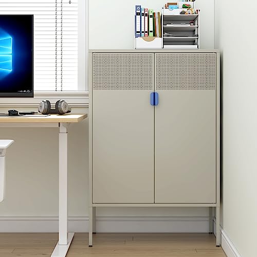 Ustamio 2 Door Metal Storage Cabinet With Shelves, Accent Locker Storage Cabinet For Office, Home, Living Room, Bedroom And Entryway, Assembly Required, Gray #TOP4