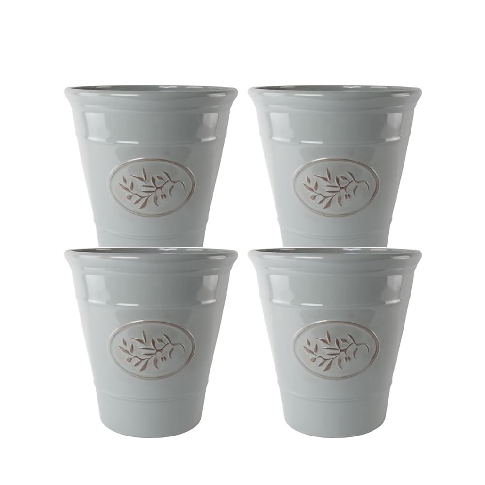 Classic Olive Plastic Planter for Gardening – Outdoor & Indoor Flowers Pot with Glossy Finish | Weatherproof Plant Pot with Drainage Holes – Flower Pots for Gardens & Balconies (Grey, 23cm-Pack 4)