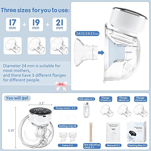 Wearable Breast Pump, Hands Free Breast Pump, Electric Breast Pump With 3 Modes & 9 Levels, Portable Breast Pump Lcd Display, Wireless Breast Pump With Massage Mode, 17/ 19/ 21/ 24 Mm Flanges - Urmywo #TOP3