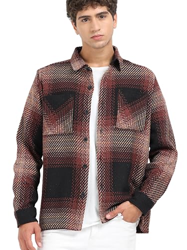 Image of StitchX Men's Full Sleeve Overshirt Checkered Textured Shacket