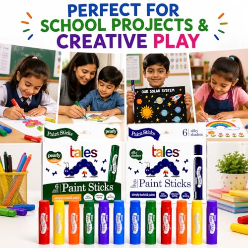 Image of Tales Silky & Pearly Paint Sticks for Kids Drawing, Pack of 2, Each 6 Color | Twist & Paint, Washable, Quick Dry, Non-Toxic & Safe, Mess-Free Twistable Crayons for Children, Birthday Return Gift