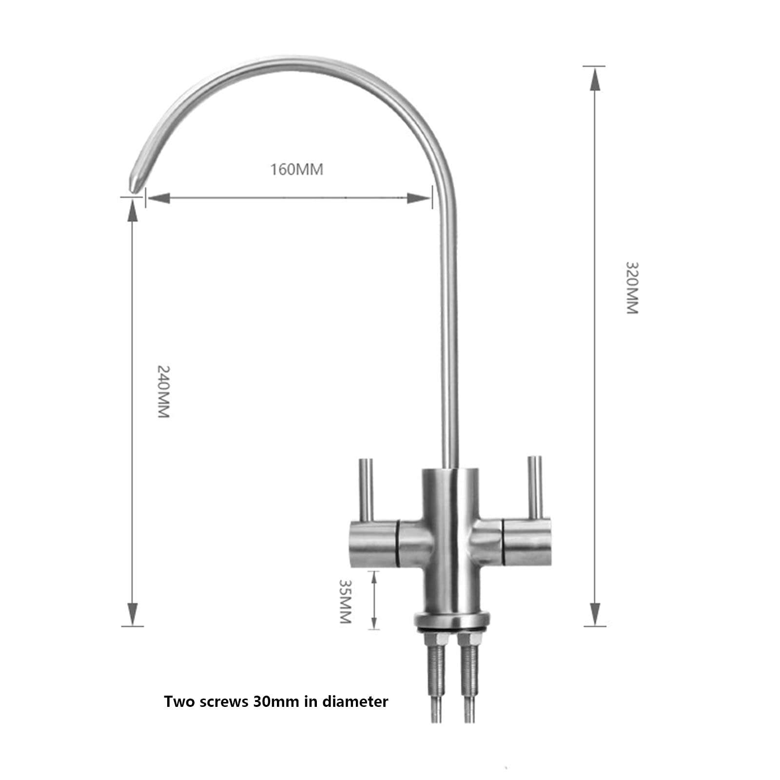Purificador de Agua de 2 Puntos, Grifo Doble de Codo Grande de Acero Inoxidable 304, Grifo de Cocina de níquel Cepillado para Beber Directamente, Grifo de Cocina frío Simple