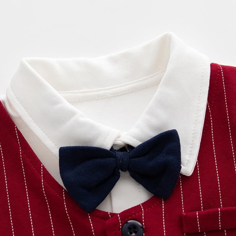 Newborn Baby Boy Gentleman Romper Tuxedo One-Piece Outfit with Bow Tie, 100% Cotton Long Sleeve Formal Wear - Image 4