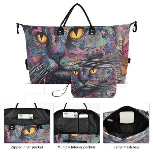 Large Travel Duffel Bag, Colorful Cat Cool Sports Tote Gym Bag, Shoulder Weekender Overnight Bag for Women Men, Carry On Luggage with Toiletry Bags2