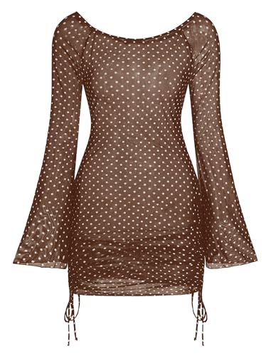 Image of ZAFUL Womens Swimsuit Cover Up Dress Off Shoulder Hollow Coverup Bathing Suit Mesh Swim Beach Dress