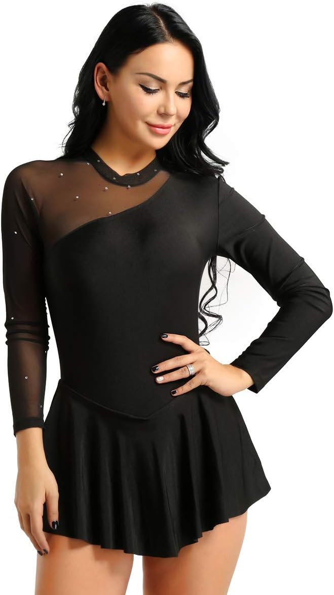 ACSUSS Women Lyrical Turtleneck Figure Ice Skating Dress Backless Leotard Dancewear Costume