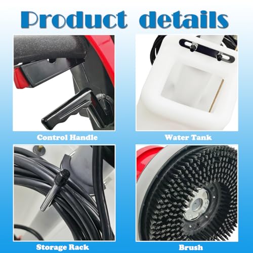 HQHAOTWU Floor Buffer, Floor Polisher Commercial Floor Scrubber Machine, 17" Tile Floor Steam Cleaner and Scrubber with 3gal Tank and 3 Brush Heads