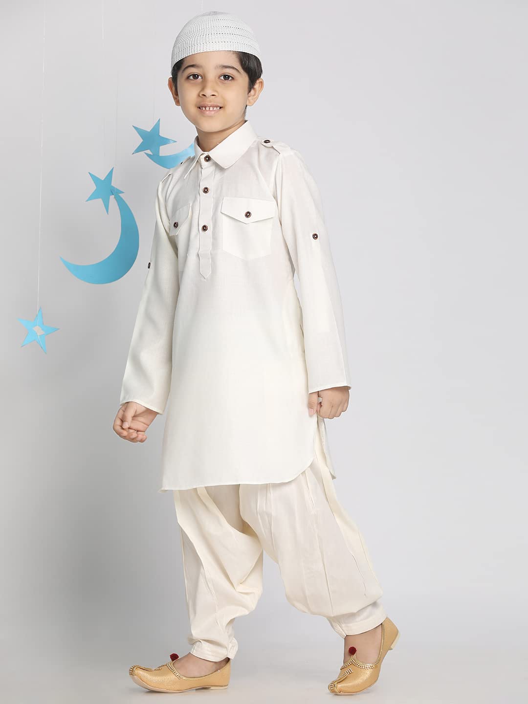 Vastramay Boys' Cream Pathani Kurta Set (Vasbpt003Crnptycrnc_32)