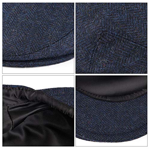 VOBOOM Men's Herringbone Flat Ivy Newsboy Hat Wool Blend Gatsby Cabbie Cap (Navy, 7 7/8)