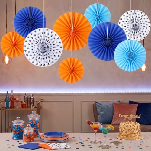 Image of Outus 9 Pcs Western Party Hanging Paper Fans Birthday,Blue Orange