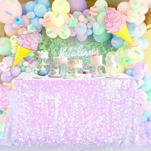 LuoluoHouse Table Cloth Sequin Fabric: 50x106 Inch Iridescent Payette Sequin for Mermaid Birthday Valentine's Day Party Decorations