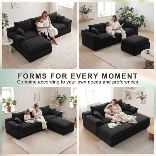 Image of Cloud Sectional Couch, Boneless Couches for Living Room, Black
