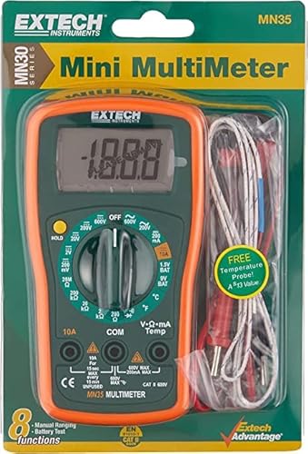 Digital Multimeter For Measuring Voltage (Upto 600V) & Current (Upto 10A) For Hvac, Heavy Industries, Home Appliances | Model: Extech Mn35 #TOP2
