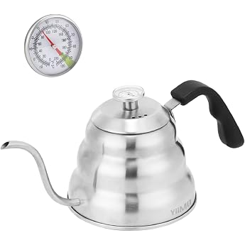 Gooseneck Kettle Max 1000 ml with Thermometer Kettle with Long Spout for Induction Ceramic and Electric Hob Coffee Pot Stainless Steel Pour Over Hand Drip Kettle for Coffee and Tea