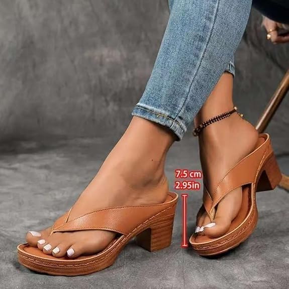 EDAT Women's Solid Color Summer Chunky Heel Sandals, Slip on Open Toe Square Toe Comfortable Heeled Sandals for Women4
