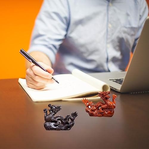 Miniatura 3 de VaLtEv Estatua de dragón chino de Feng Shui, escultura de madera de dragón, escultura de 3.9 in, figuras de animales de madera tallados pequeños,