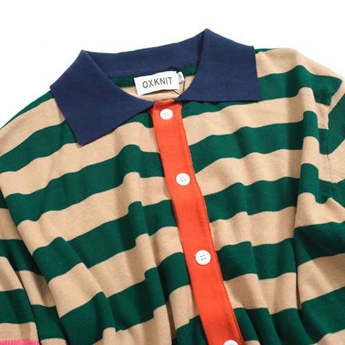 Men's Retro Stripes Knitted Polo Shirt, 1960s Mod Style Vintage Polo Cotton Shirt with Button3